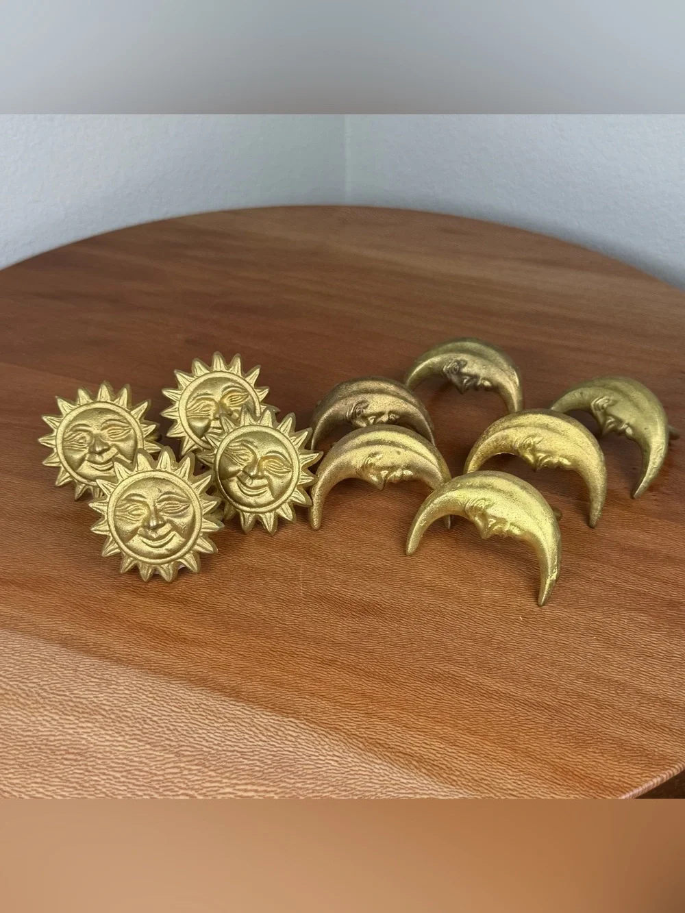 Vintage Brass Napkin Rings Holders Sun Face Celestial 90s Decor Boho Set 10